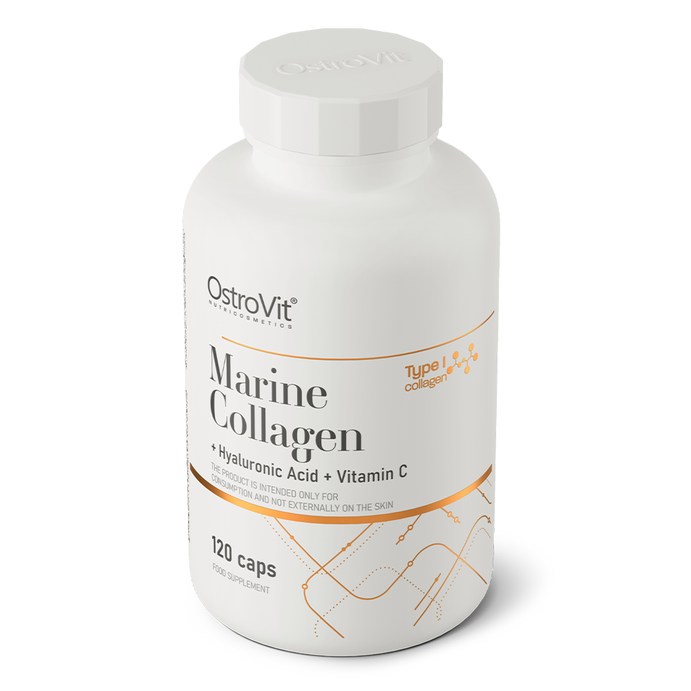 OstroVit Jūrinis kolagenas su Hialurono rūgštimi ir Vitaminu C, 120 kaps