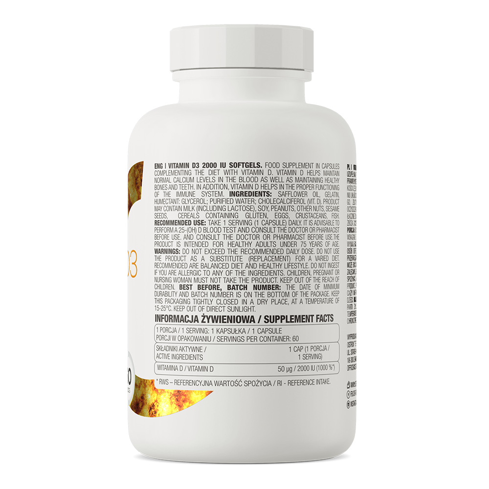 OstroVit Vitaminas D3 2000 IU, 60 kaps