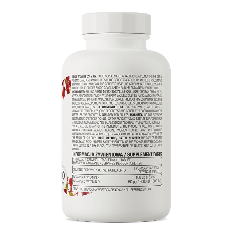 OstroVit Vitaminas D3 + K2, 90 tab
