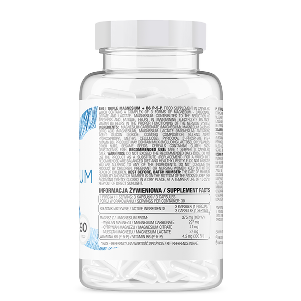 OstroVit Trigubas Magnesium + B6 P-5-P, 90 caps