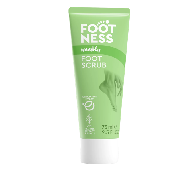 FOOTNESS Foot Scrub su arbatmedžio ekstraktu ir pemza, 75 ml